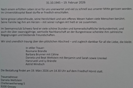 BRÄNDLE BRUNO Todesfall