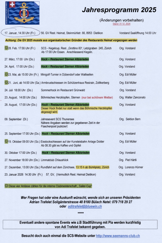 2025 Jahresprogramm Sektion ZH